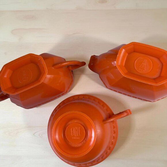 Vintage Child’s Tin Tea Set 1960s | Harvest Orange Floral Toy Dishes | Retro Pla - Picture 7 of 9